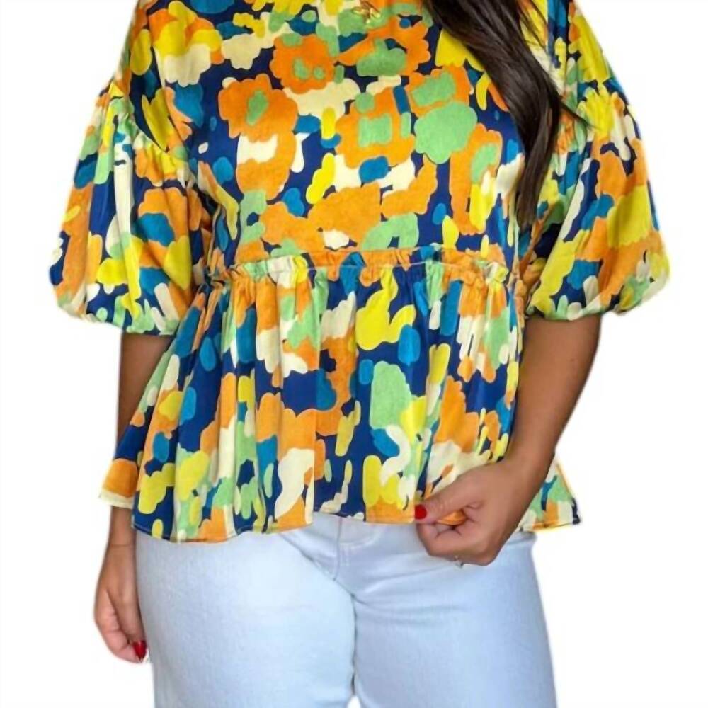 NEW PRETTY FOLLIES floral babydoll top in navy multi